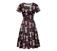 Beauty Collector Vestido midi acampanado de manga corta con cuello redondo y cintura para primavera, tallas S-4XL, Rat Love Rose Black, M