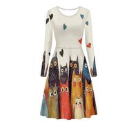 Beauty Collector Vestidos elegantes de manga larga para mujer, estampado floral, acampanados, tallas S-4XL, Cat Love Yellow, 4XL