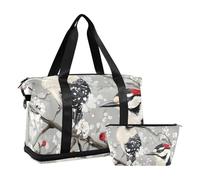 Beauty Downy - Bolsa de viaje de gran tamaño con diseño de pájaros carpinteros, color plateado, bolsa de viaje para fin de semana con bolsa de aseo para deportes, gran capacidad, Beauty Downy