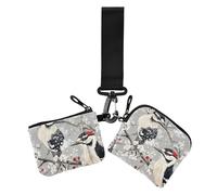 Beauty Downy - Portatarjetas para mujer, diseño de pájaros carpinteros, monedero delgado desmontable con llavero para mujer, 2 paquetes, Beauty Downy Woodpecker Birds Silver, 1 size, Casual