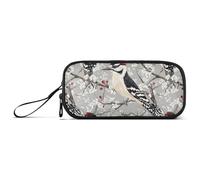 Beauty Downy Woodpecker Birds - Estuche escolar de nailon plateado de alta capacidad para lápices de alta capacidad, bolsa de papelería para adultos de secundaria