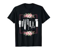 Beauty Expert Hairstylist Gift Peluquería Tijeras Cepillo De Pelo Regalo Peluquero Camiseta Floral Black S Manga de doble puntada Jersey Unisex adultos Hombres