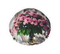 Beauty Flowers - Gorro de ducha reutilizable para mujer, doble capa impermeable, esencial para el tratamiento del cabello