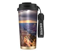 Beauty Grand Canyon - 1 botella de agua aislada de acero inoxidable para mujeres y hombres con tapa de popote, a prueba de fugas, color negro