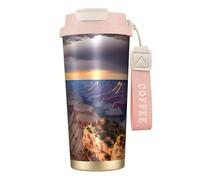 Beauty Grand Canyon - 1 botella de agua aislada de acero inoxidable para mujeres y hombres con tapa de popote, a prueba de fugas, color rosa