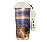 Beauty Grand Canyon - Botella de agua aislada de acero inoxidable para mujeres y hombres, con tapa de popote, a prueba de fugas, color blanco