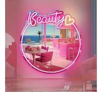 Beauty - Letrero de neón LED para espejo, alimentación por USB, 10 x 10 cm, rosa, estilo moderno para decoración de dormitorio y salón (20 pulgadas)