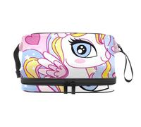 Beauty Little Unicorn - Bolsa de cosméticos de doble capa para mujeres y niñas, neceser de viaje para maquillaje, práctica bolsa organizadora con compartimento para cepillos, multicolor, 27x15x14