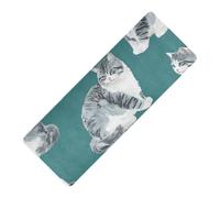 Beauty Manx Cats - Esterilla de yoga natural con estampado de gatos verde azulado, antideslizante, grosor de 1 mm, con bolsa para ejercicio, 180 x 66 cm, para el hogar