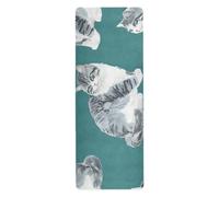Beauty Manx - Tapete de yoga con diseño de gatos, color verde azulado, 1 mm, para yoga caliente, antideslizante, con bolsa de transporte, 180 x 66 cm