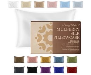 BEAUTY OF ORIENT Funda de almohada de seda para cabello y piel, 19 momme, cremallera oculta, fundas de almohada de seda de morera hechas a mano, hipoalergénicas (1 pieza estándar, 50,8 x 66 cm, blanco