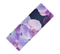 Beauty Orchid - Esterilla de yoga con estampado de flores, color azul marino, goma natural, antideslizante, grosor de 1 mm, con bolsas, tapete para ejercicio de 71 x 26 pulgadas para ejercicio