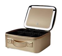 Beauty Reformation Travel Makeup Bag with Adjustable Dividers, Auricrest Travel Makeup Bag, Portable Waterproof Hanging Cosmetic Organizer for Toiletries Storage (Gold)