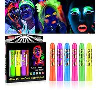Beauty Searcher 6 ceras luminosas para pintura facial, UV fluorescente, lavable, no tóxico, neón, para cara y cuerpo, kit de crayones para Mardi Gras, fiesta de disfraces