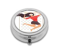 Beauty Sleeping Woman on Bed with Sleep Eye Mask Sweet Cartoonish Design Print Custom Round SilverBox Pocket 2.1" - 3 Compartimentos Box/Pastillero Bolsillo