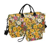 Beauty Spring - Bolsa grande con diseño de flores coloridas, bolsa de fin de semana, bolsa de deporte con bolsa de aseo para entrenamiento, juego de 2 piezas maletín de mujer