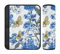 Beauty Spring Flowers Alaska Forget-me-not - Mariposas de 2 piezas esenciales para viaje en coche liberan el estrés en tu cuello y hombros para auto funda para cinturón de carro