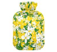 Beauty Spring Flowers - Botella de agua caliente amarilla con tapa suave, bolsa de compresión caliente de 2 L para terapias frías y calientes, calambres menstruales