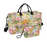 Beauty Spring Flowers District of American Beauty Rose Dragonfly and The Bee_4 - Bolsas de lona decorativas para fin de semana/durante la noche, gimnasio, deportes, con correa ajustable para yoga