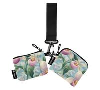 Beauty Spring Flowers New Hampshire Pink Lady Slipper_76522_4 - Monedero doble para tarjetas de crédito, cartera delgada desmontable para tarjetas de identidad con correa de muñeca para mujer, 2