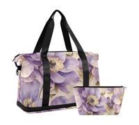 Beauty Spring Flowers South Dakota Pasque Flower - Bolsa de lona para fin de semana/noche con correa ajustable para viajes, juego de 2 piezas, Beauty Spring Flowers South Dakota Pasque Flower, 1 size