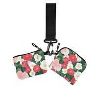 Beauty Spring Red and Flower and Whites - Carteras dobles para mujer, tarjetas de visita, tamaño compacto, monedero con bolsillo con cremallera para mujer, 2 paquetes, Beauty Spring Rojo y Flor y