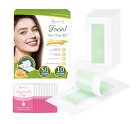 Beauty7 Bandas de Cera Fría para Depilatoria Facial Listas para Usar, 50 Tiras de Cera con 10 Toallitas Calmantes para Todo Tipo de Piel para Mujer