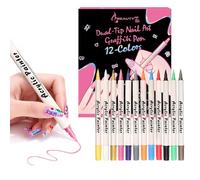 Beauty7 Juego de 12 lápices de uñas 3D con purpurina con dos puntas para dibujar, delineador de graffiti, puntos, delineador de uñas, pincel para decoración de uñas DIY