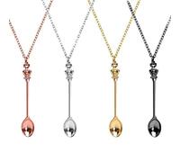 BEAUTYBIGBANG 4 piezas cuchara collar colgante cuchara colgante collar pequeño mini cuchara de té collar antiguo Ket cuchara collar festival tabaco cuchara collar para mujeres hombres (plata, oro,