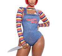 BEAUTYBIGBANG Disfraz de Halloween aterrador para mujer, disfraz de muñeca Asesino de Pesadilla, disfraz de muñeco Chucky (L)