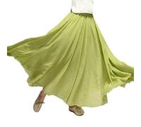 Beautyhis Falda bohemia de lino de algodón para mujer, falda larga de lino de verano para mujer, vestido acampanado con cintura elástica, faldas largas fluidas, Vegetación verde, 36