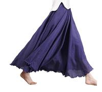 Beautyhis Falda bohemia de lino de algodón para mujer, falda larga de lino de verano para mujer, vestido acampanado con cintura elástica, faldas largas fluidas, azul marino, 36