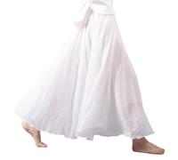 Beautyhis Falda bohemia de lino de algodón para mujer, falda larga de lino de verano para mujer, vestido acampanado con cintura elástica, faldas largas fluidas, blanco, 36