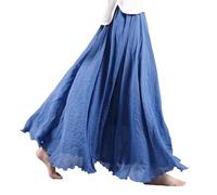Beautyhis Falda bohemia de lino de algodón para mujer, falda larga de lino de verano para mujer, vestido acampanado con cintura elástica, faldas largas fluidas, azul vaquero, 44