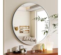 BEAUTYPEAK Espejo redondo de 60 cm en plata, espejo de pared redondo decorativo con marco de aluminio, espejo de baño irrompible para colgar y apoyarse, espejo de pared para dormitorio, baño, sala de