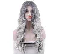Beautyself - Peluca para mujer, color gris plateado, rizado, larga, ondulada, para cosplay, color negro