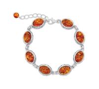 Beaux Bijoux Pulsera de plata de ley con ámbar natural para mujer, joyería de piedras preciosas naturales, pulseras de eslabones de ámbar auténtico de 8.5 pulgadas, S, Metal, Ámbar natural