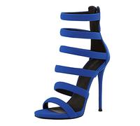 BeAUZQ Moda para Mujer Estilo Romano Gladiador Azul 13CM Tacón de Aguja Sandalias de Punta Abierta Sexy Stripper Club Nocturno Vestido de Fiesta Bombas Formales Zapatos Tamaño 34-46,Azul,44 EU