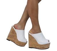 BeAUZQ Sandalias de cuña para mujer Plataforma Tacones altos Moda Blanco Peep Toe Bombas Fetiche tacones altos Vestido de fiesta sexy Casual Viajes vacaciones Zapatos formales,Blanco,41