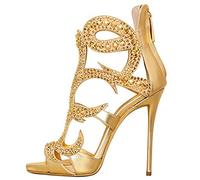 BeAUZQ Sandalias de Punta Abierta con Diamantes de imitación Dorados para Mujer 13CM de tacón Alto Sexy Stripper Club Nocturno Vestido de Fiesta Zapatos Formales Tamaño 34-46,Oro,44 EU