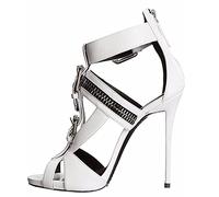 BeAUZQ Sandalias de Punta Abierta de Estilo Punk con Hebilla de Metal para Mujer, Sandalias de tacón Alto de 13 CM, Vestido de Fiesta de Club Nocturno Sexy de Stripper, tamaño 34-46,Blanco,45 EU