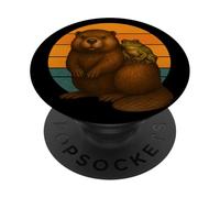 Beaver and Frog Retro Sunset Mejores Amigos PopSockets PopGrip Adhesivo