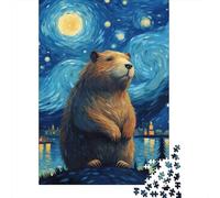 Beaver bajo el Cielo Estrellado 1000 Piezas Papel Durable Puzzle para Adultos Portátil Noche De Juegos En Familia Horas De Entretenimiento Garantizadas 38x26cm/1000pcs