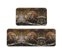 Beaver - Juego de 2 alfombras de cocina antideslizantes antifatiga para bar, oficina, escritorio, lavandería