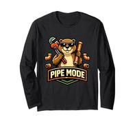 Beaver Plumber Mascot Pipe Mode Gráfico Manga Larga
