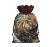 Beaver Working Print Christmas Drawstring Eco-Friendly Gift Bags For Festive Birthday Wrapping Needs