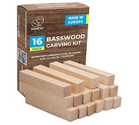 BeaverCraft Bloques de tallado de tilo BW16 piezas, kit de tallado de madera suave para principiantes, juego de bloques de madera sin terminar, tilo para manualidades
