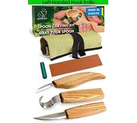 BeaverCraft Juego de Herramientas de Tallado de Madera S13L para Tallar Cucharas 3 Cuchillos en Herramientas Rollo de Cuero y Compuesto para Pulir Cuchillo de Detalle para Zurdos para Tallar Cucharas