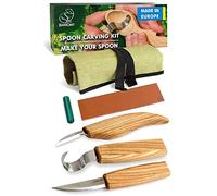 BeaverCraft, S13 Juego de Herramientas para Tallar Madera en Forma de Cuchara 3 Cuchillos Herramientas Rollo de Aserrín de Cuero y Compuesto para Pulir Gancho Cuchillo para Tallar en Forma de Cuchara