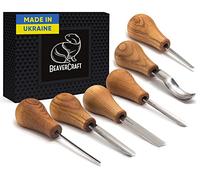 BeaverCraft SC05 Juego de gubias para tallar madera - Set de formones y gubias con mango de palma, cincel recto plano, curvo corto y en V - Herramientas de tallado para principiantes y profesionales
